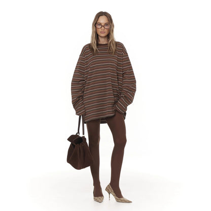 Damen Oversize T-Shirt Eveloria Weites Baumwoll-Shirt Beige