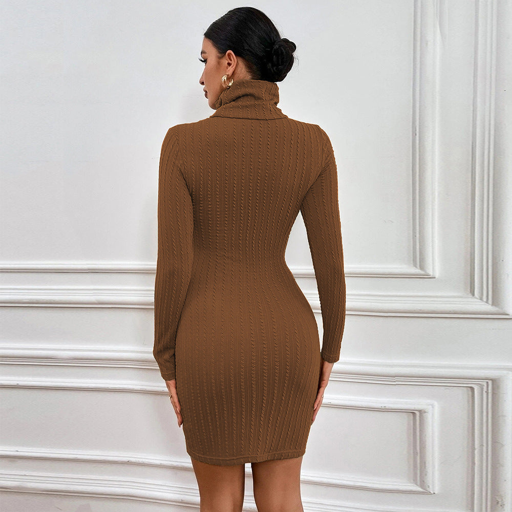 Damen Strickkleid Rollkragen Cut-Out-Detail Elegantes Design
