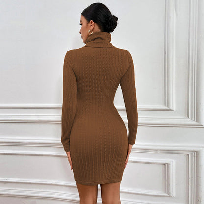 Damen Strickkleid Rollkragen Cut-Out-Detail Elegantes Design