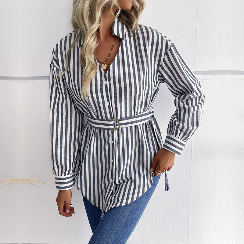 Damen Langarmbluse Tailliert Gürtel Bluse Eveloria