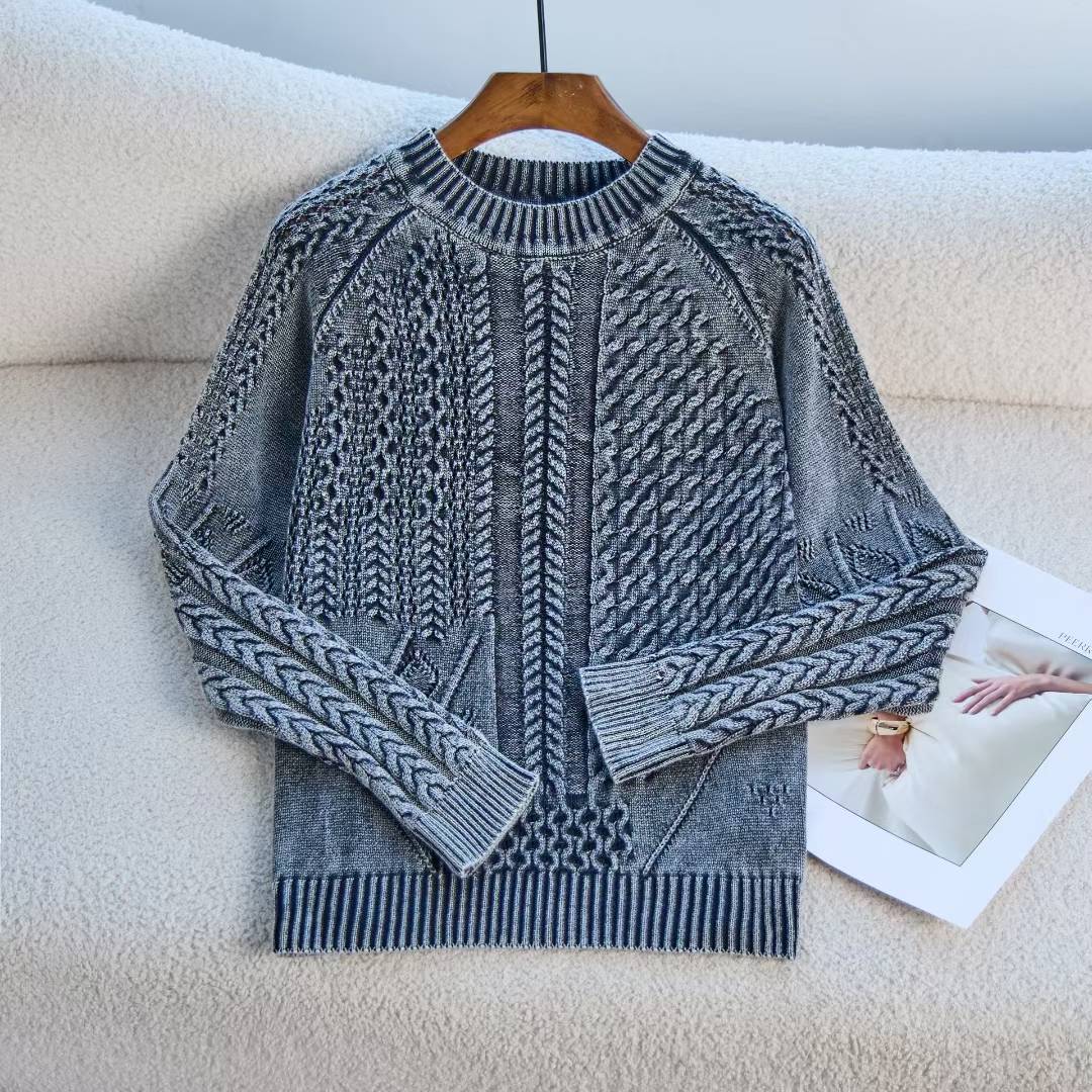Damen Pullover Strukturiertes Zopf-Design Rundhals Eveloria