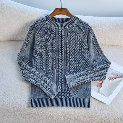 Damen Pullover Strukturiertes Zopf-Design Rundhals Eveloria