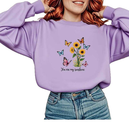 Damen Sweatshirt Floralmuster Motivierender Schriftzug Grau