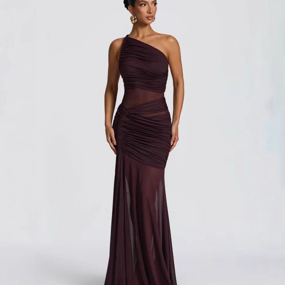 Damen Abendkleid Asymmetrisch Rüschendetails Eveloria