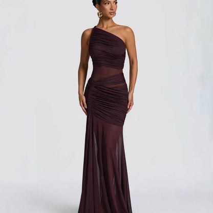 Damen Abendkleid Asymmetrisch Rüschendetails Eveloria