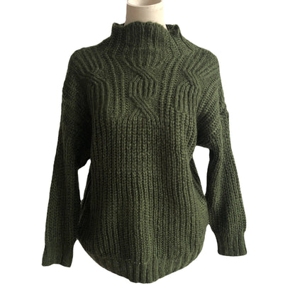 Damen Grobstrickpullover Hochkragen Locker