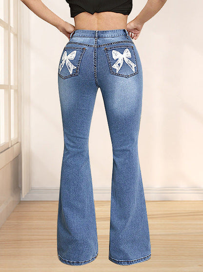 Damen Schlagjeans Dekorativen Schleifen