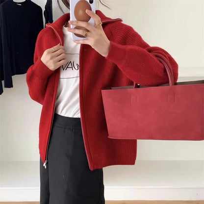Damen Strickjacke Oversized mit Reißverschluss