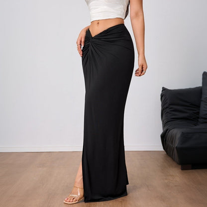 Damen Maxirock Hohem Schlitz Elegant Drapierung Eveloria