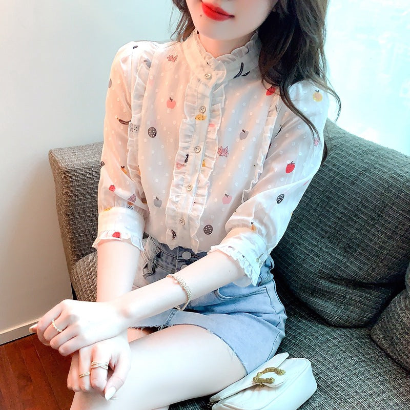 Damen Bluse Floralmuster Geraffte Ärmel - Eveloria
