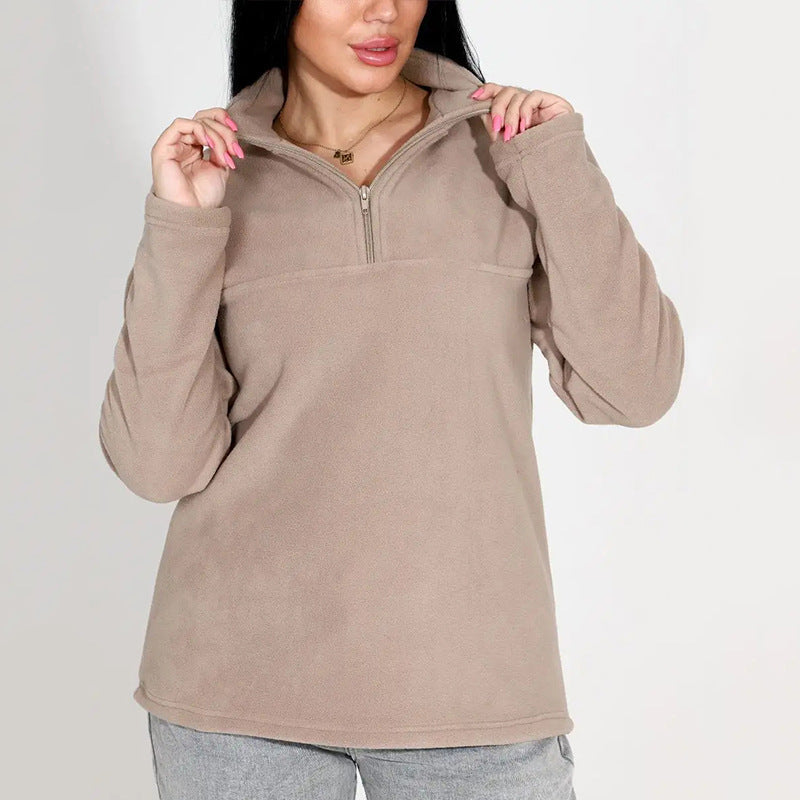 Damen Fleece-Pullover Hochkragen Reißverschluss