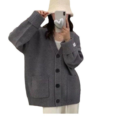 Damen Oversized Cardigan Große Taschen Knöpfe Beige