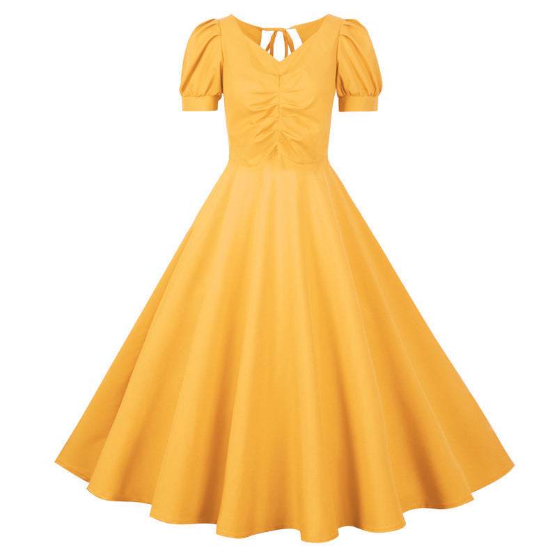 Damen Swingkleid mit Raffung und kurzen Ärmeln Eveloria