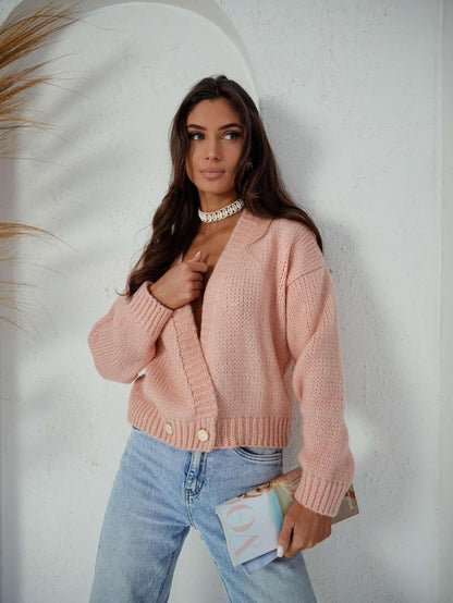 Damen Strickcardigan Weit Modisch Knöpfe Anthrazit