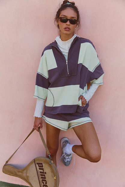 Damen Sportset Kurzarm-Hoodie Shorts Baumwolle Bequem Grau