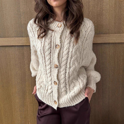 Damen Grobstrickjacke Voluminöse Ärmel Große Knöpfe Eveloria
