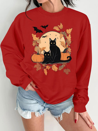 Damen Sweatshirt Herbstlich Katzen Kürbis Design Eveloria