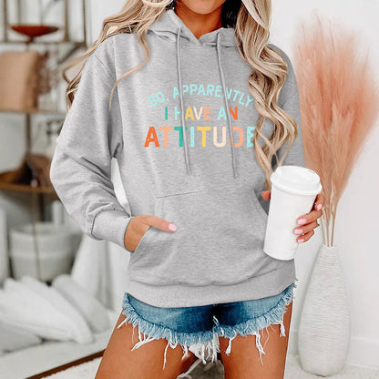 Damen Kapuzenpullover Lässig Mit Schriftzug Grau Eveloria
