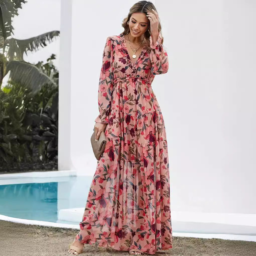 Damen Maxikleid Floralmuster Eveloria - Eveloria