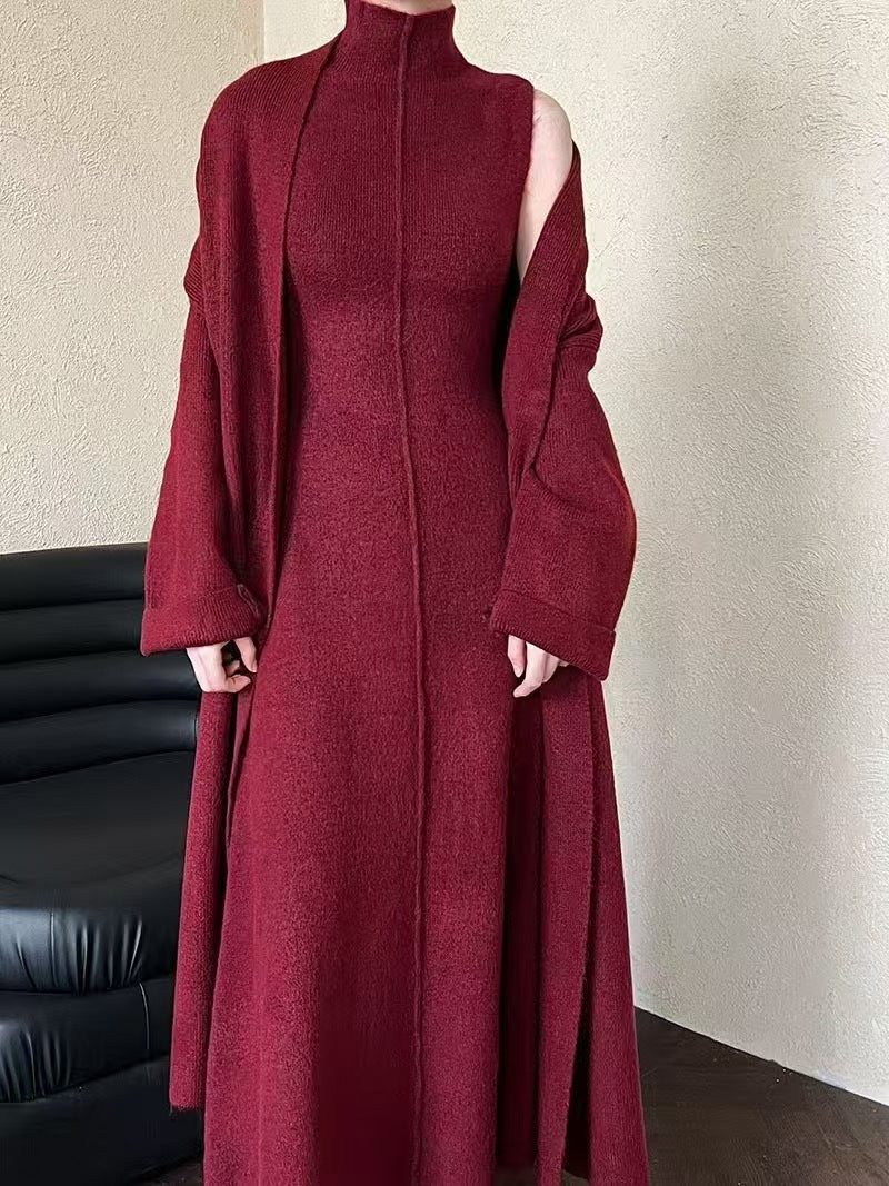Damen Strickkleid Hochwertiger Stehkragen Dekorative Ärmel