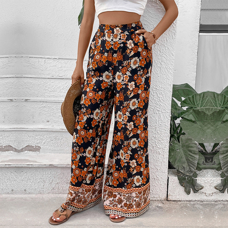 Damen Blumenhosen Weite Baumwolle Eveloria