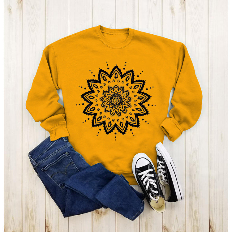 Damen Sweatshirt Mandala-Design Lässig Grau Eveloria