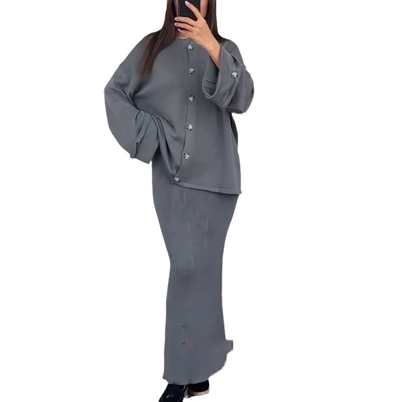 Damen Strickkleid mit Cardigan Überwurf Elegant