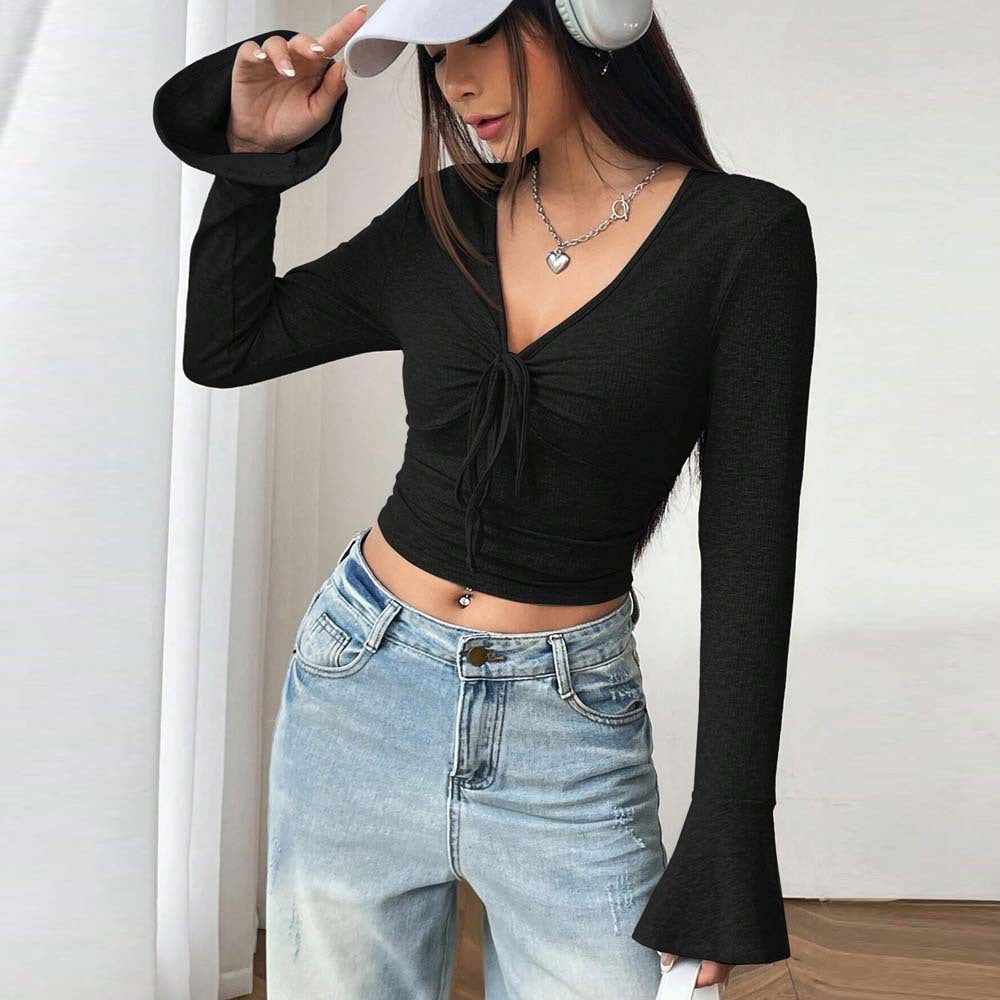 Damen Langarm Crop Raffiniertes Knoten Design Eveloria - Eveloria