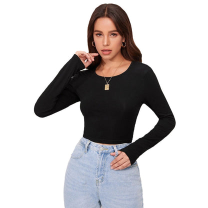 Damen Cropped Langarmshirt Rippstruktur Elegantes Design