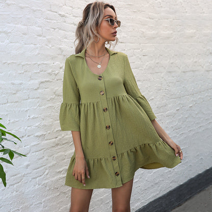 Damen Sommerkleid Raffungen Knöpfe Blumenmuster Pastell
