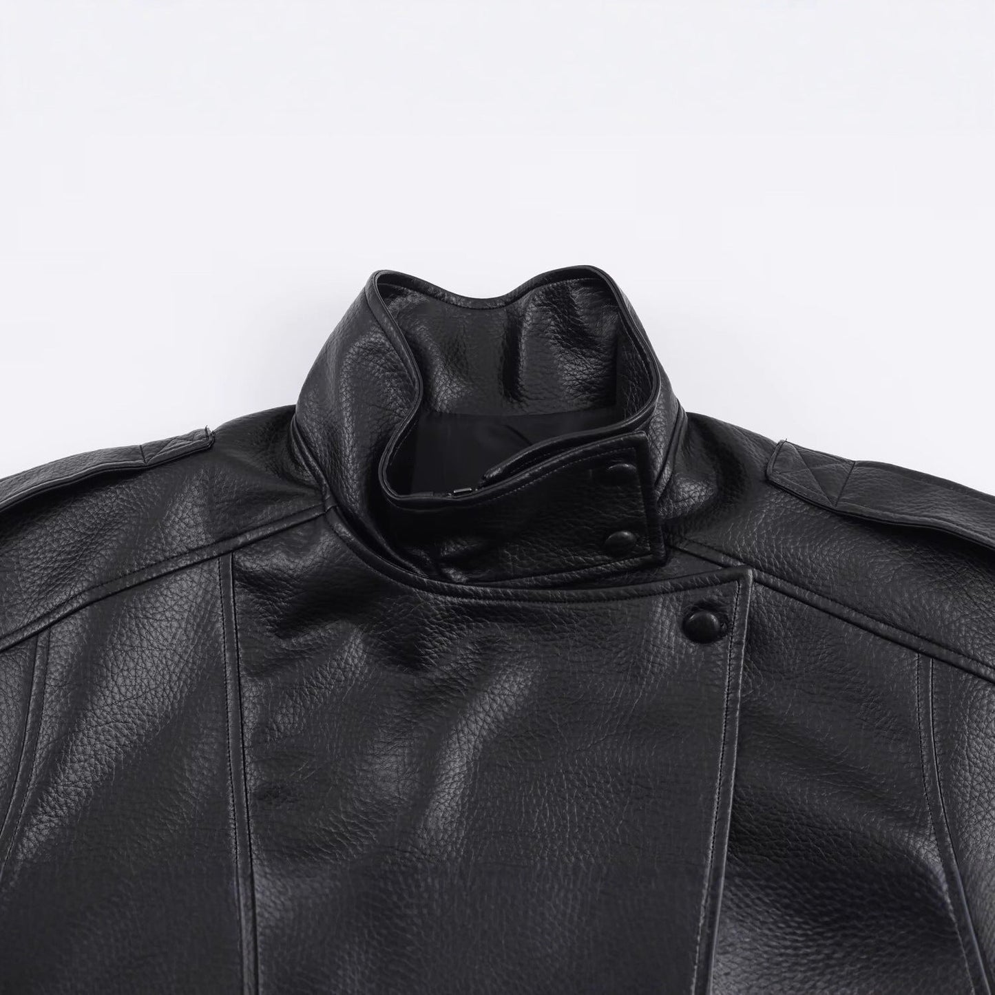 Damen Kunstlederjacke Elegant Revers Eveloria