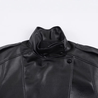 Damen Kunstlederjacke Elegant Revers Eveloria