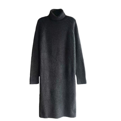 Damen Rippstrickkleid Langschnitt Hochkragen Eveloria
