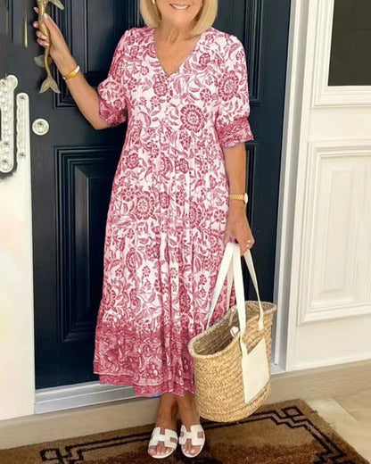 Eveloria Damen Kleid V-Ausschnitt Print Übergröße