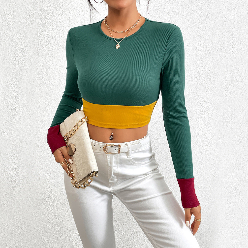 Damen Langarm Crop- Farbblockdesign Eveloria