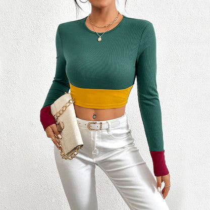 Damen Langarm Crop- Farbblockdesign Eveloria