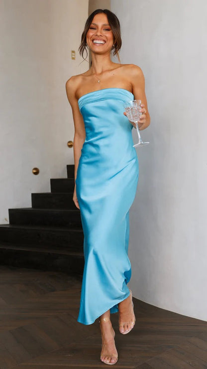 Eveloria Damen Schlauchtop-Kleid Satin Rückenfrei