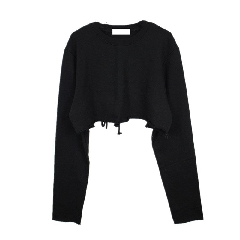 Damen Crop-Sweatshirt Verstellbarer Kordelzug Grau Eveloria
