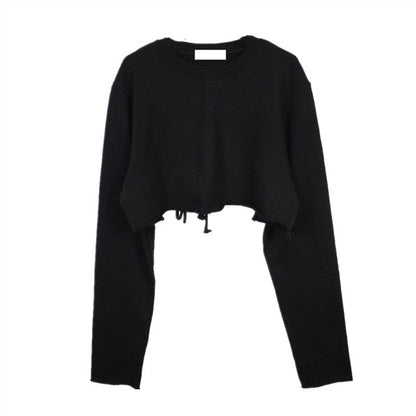 Damen Crop-Sweatshirt Verstellbarer Kordelzug Grau Eveloria
