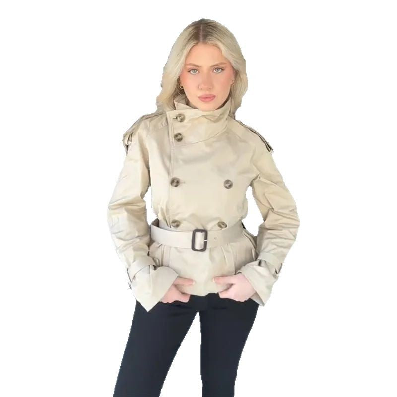 Damen Trenchjacke Kurz Modisch Doppelter Knopf Eveloria