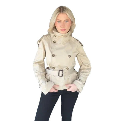 Damen Trenchjacke Kurz Modisch Doppelter Knopf Eveloria