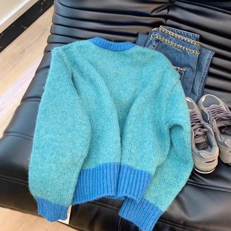 Damen Strickjacke Weich Kontrastbündchen Eveloria