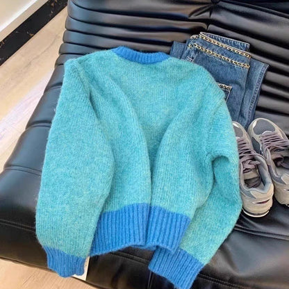Damen Strickjacke Weich Kontrastbündchen Eveloria