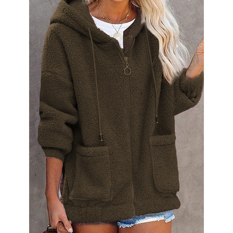 Damen Fleece Hoodiejacke Kapuze Taschen Eveloria