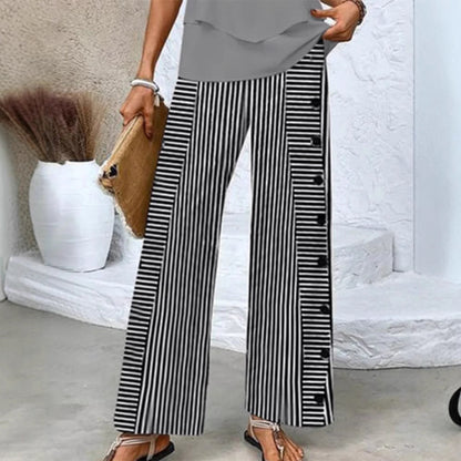 Damen Palazzo-Hose Streifen Weite Knopfdetails
