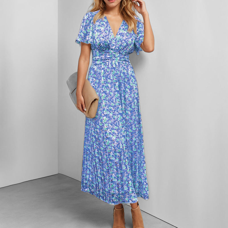 Damen Maxikleid Floralmuster Wickeloberteil Elegant
