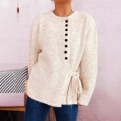Damen Strickpullover mit Knoten und Knöpfen Rosa - Eveloria