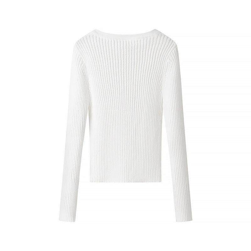 Damen Ripp-T-Shirt Langärmlig mit Knöpfen Eveloria