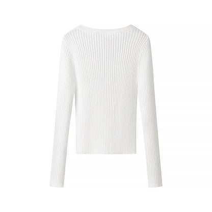 Damen Ripp-T-Shirt Langärmlig mit Knöpfen Eveloria