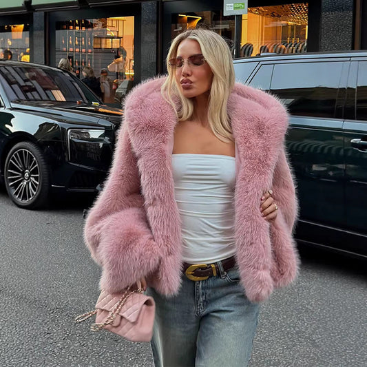 Damen Fleecejacke mit Fellkragen Weiches Innenfutter Schwarz - Eveloria